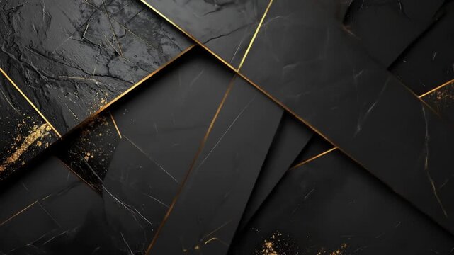 Sophisticated Abstract Background of Black and Gold Geometric Shapes with Marble Texture Modern Design and Elegant Striped Pattern