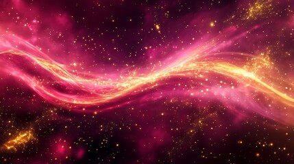 Fiery Golden Nebula Swirls Through Pink Cosmic Dust and Stars space galaxy photo