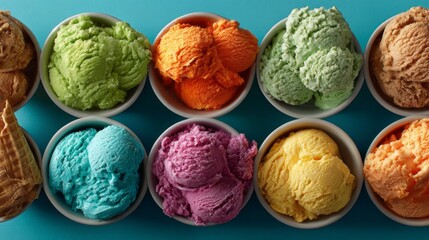 Obraz premium Delightful array of colorful ice cream in bowls perfect for summer enjoyment with friends or family gatherings