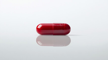 Red Capsule Pill on White Background - Stock Photo