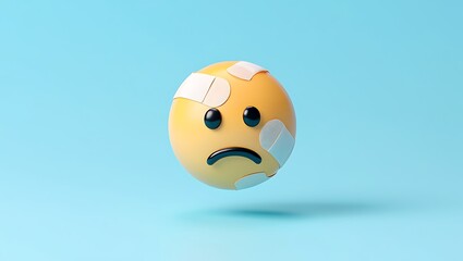 Sad emoji with bandages showing pain and healing
