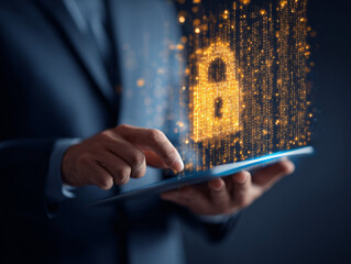 Cyber Security Padlock Concept Digital Technology Businessman