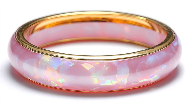 Pink opal bangle, gold trim, white background, jewelry photography, online store