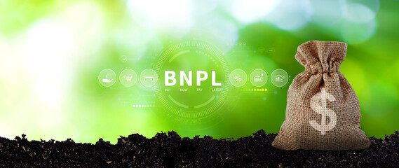 BNPL, Buy Now Pay Later concept. using with icons of BNPL with online shopping icons technology....