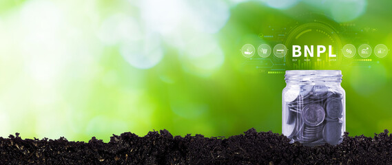 BNPL, Buy Now Pay Later concept. using with icons of BNPL with online shopping icons technology....