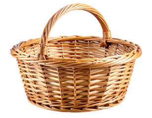Empty wicker basket, cutout isolated on white background