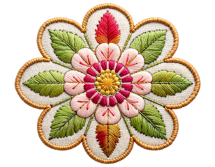 Embroidery flower isolated on transparent background PNG