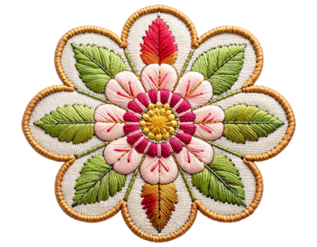 Embroidery flower isolated on transparent background PNG - Powered by Adobe