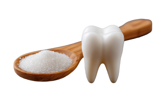 Sugar and a tooth, highlighting potential dental problems