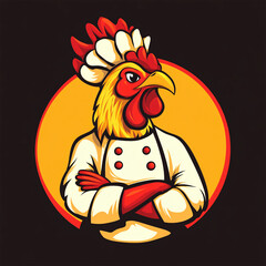 Chef Rooster Mascot Logo Cartoon Character Graphic Design.