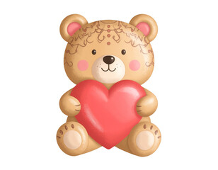 Obraz premium Love-themed teddy bear artwork, photorealistic, isolated PNG