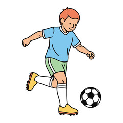 Young soccer player kicking a ball in vibrant cartoon style