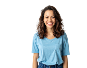 Natural beautiful woman in casual style, cutout isolated transparent PNG