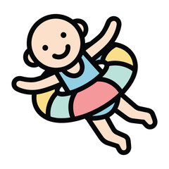 Happy baby enjoying pool float in summer for fun and safety