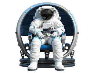 Realistic astronaut illustration, sitting pose, isolated PNG