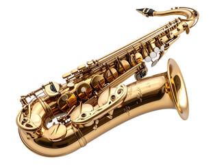Obraz premium Realistic saxophone cutout, isolated transparent PNG
