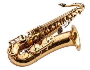Realistic saxophone cutout, isolated transparent PNG