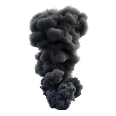 Dramatic dark smoke plume rising upwards with wispy edges isolated on transparent background