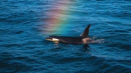 Fototapeta premium Orca swimming near the surface, majestic marine mammal gliding through vibrant blue water, perfect for ocean conservation themes.