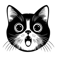 Obraz premium PNG Bobtail cat face portrait, black outline clipart style illustration, transparent background