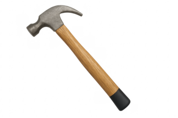 Claw hammer with wooden handle on transparent background