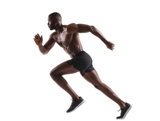 Muscular Black Athlete Running, Fitness, Sport, Dynamic Pose