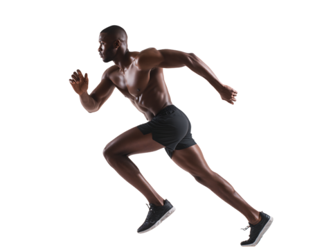 Muscular Black Athlete Running, Fitness, Sport, Dynamic Pose