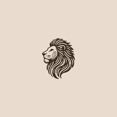 Minimalist vintage engraving lion logo with classic line style.
