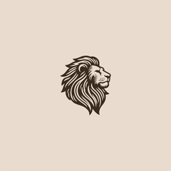 Minimalist vintage engraving lion logo with classic line style.