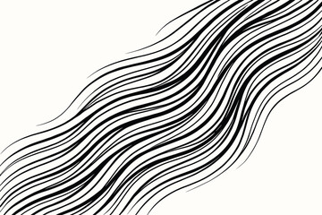 A cascade of curved lines flows diagonally across the canvas, each strand weaving in and out like strands of hair caught in a breeze. The pattern is