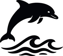 A playful dolphin leaping over stylized waves, embodying agility and joy. The silhouette captures the dolphin in mid-air, conveying movement and