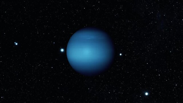 Rotating realistic 3d neptune planet animation on space galaxy