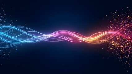 Neural network 3D illustration. Big data and cybersecurity. Data stream. Global database and artificial intelligence. Bright, colorful background with bokeh effect 