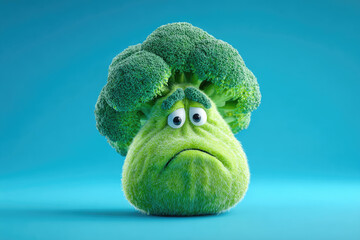 Funny broccoli face caricature. Ai generative art