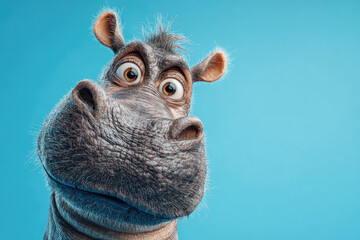 Funny hippo caricature portrait. Ai generative art