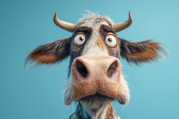 Funny bull caricature portrait. Ai generative art