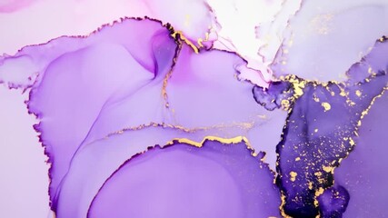 Purple gold wavy fluid art background with marble technique on abstract texture - Powered by Adobe