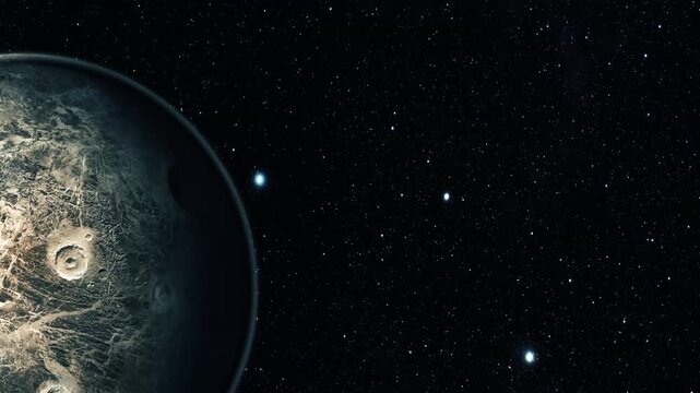 Detailed view of a ceres fictional planet with craters against a starry background