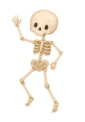Cute Halloween Skeleton Watercolor Illustration, Spooky Skull Character Clipart Isolated