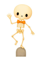 Cute Halloween Skeleton Watercolor Illustration, Spooky Skull Character Clipart Isolated