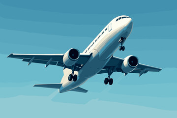 Obraz premium An airplane ascending sharply into the sky, capturing the power and thrust of takeoff. The composition centers on the aircraft's nose and wings, with