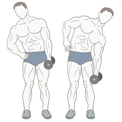 Man doing weights in the gym. Exercising muscles in the gym.