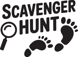 Scavenger Hunt Vector Illustration with Footprints, Magnifying Glass, and Bold Text Design