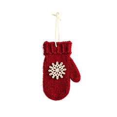 Adorable knitted mitten ornament with white snowflake Perfect for winter crafts and holiday designs, isolated