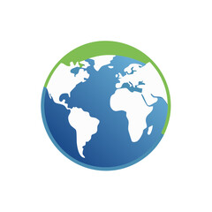 Earth globe depiction shows global geography with green zone on planet surface, climate change and protection concept