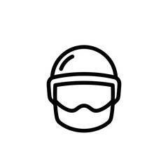 Fototapeta premium Line art helmeted figure with goggles in minimal design Minimal linear icon on the theme of military and defense equipment. Perfect for apps, websites, infographics, educational materials