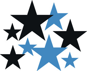 Obraz premium A minimalist composition featuring a combination of black and blue stars, juxtaposed to create contrast and visual interest. The stars vary in size