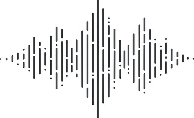 Abstract black lines and dots arranged in a pattern to represent a sound wave spectrum. The composition captures the essence of sound visually, with