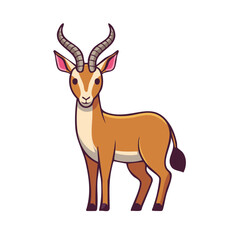 Cartoon Illustration of a Tan Gazelle with Antlers Facing Forward on White