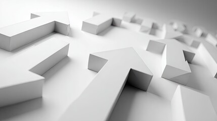 Abstract three-dimensional upward arrows on a white surface.